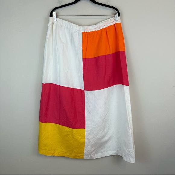 Ashley Stewart | White, Yellow, and Pink Colorblock Button Front Midi Skirt 14 - Picture 6 of 7